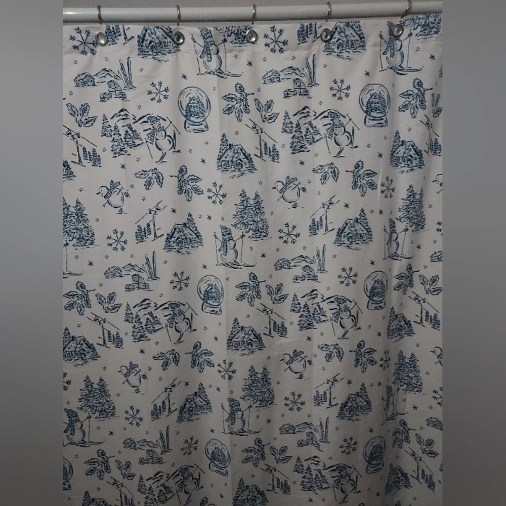 Winter Christmas Shower Curtain White Navy Blue 32